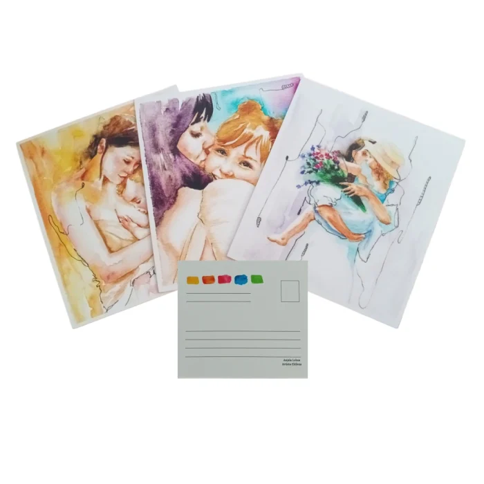 Set de 3 postales de cuadros mujer 3 trasera